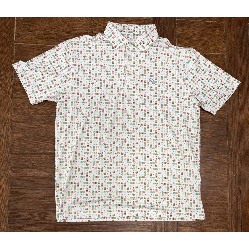 Rhoback The Colada Performance Polo Mens Large White Tropical Pineapple